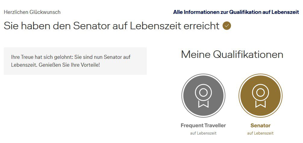 Miles & More Account mit Senator Lifetime Status