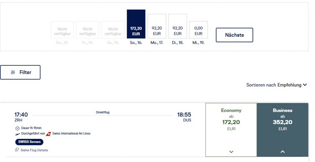 Swiss Sense Preis Eco und Business