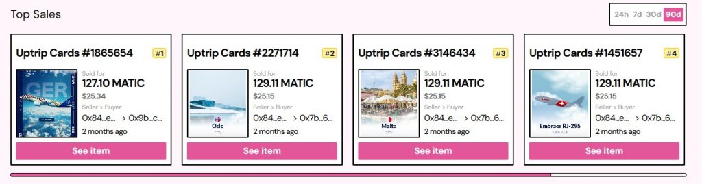 Uptrip NFTs top Sales 90 Tage