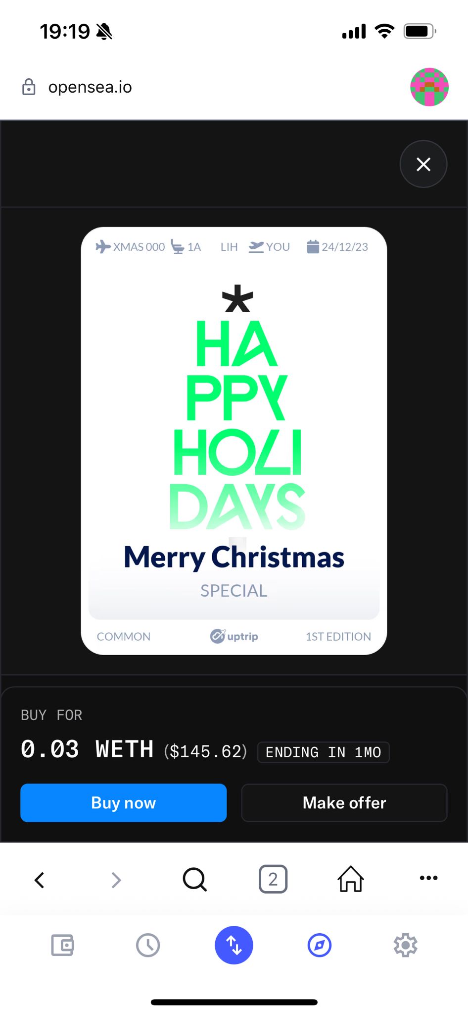 Uptrip Weihnachten NFT Karte
