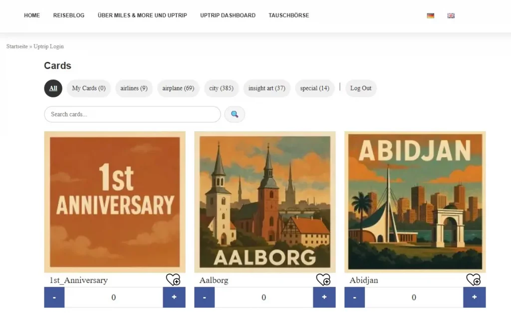 View of the card dashboard